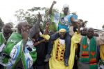 File pic-PF parliamentary candidate Steven Masumba lifted shoulder high by party supporters after he was declared winner of the Mufumbwe By Elections at Mufumbwe District Council on Friday 9:11:12