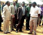 PRESIDENT Sata talks to Road Development Agency (RDA) chief executive officer Charles Mushota (right) before abandoning the ground-breaking ceremony of the Kasisi-Ngwerere road project in Chongwe in Late AUGUST 2013