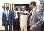 President Michael Sata with Abraham Mwanamwenge ,EPI Logisticts Advisor, WHO, during the official opeing of the Vaccine Cold Storage in Mansa on on November 20,2013