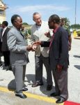 President Michael Sata with Vice-President Dr Guy Scott and Wynter Kabimba at ZAF base HQ in Lusaka — at Mansa District, Zambia.