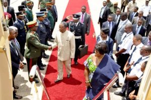 President Michael Sata upon arrival in Kinshasa, Democratic Republic of Congo for COMESA Summit