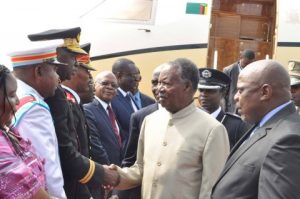 President Michael Sata upon arrival in Kinshasa, Democratic Republic of Congo for COMESA Summit