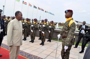 President Michael Sata upon arrival in Kinshasa, Democratic Republic of Congo for COMESA Summit