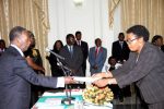 President Sata congratulates Industrial Relations Court deputy chairperson Judge Mathew Kasonde Chisunka during the Swearing-in-Ceremony at State House on February 20,2014 -Picture by THOMAS NSAMA –