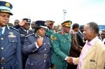 President Sata greets Service Chiefs on arrival at Kenneth Kaunda International Airport in Lusaka from London on Feb 8,2014 -Picture by THOMAS NSAMA —