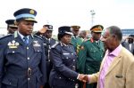 President Sata greets Service Chiefs on arrival at Kenneth Kaunda International Airport in Lusaka from London on Feb 8,2014 -Picture by THOMAS NSAMA