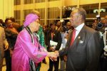 Sata Exchanging greetings with Liberian Leader Ellen Johnson Sirleaf during the closing ceremony — in Addis Ababa, Ethiopia