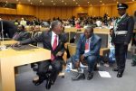 Sata With Foreign Affairs Minister, Mr Simuusa after the opening ceremony on Thursday — in Addis Ababa, Ethiopia