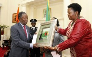 Ambassador Fatuma Ndangiza Nyirakaobwa Presents APRM Report — at State House, Lusaka, Zambia.