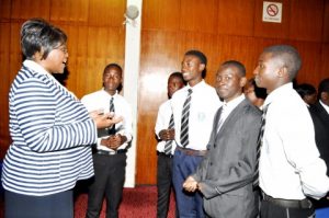 Dr Kaseba with Lusaka High Pupils during the First Lady's Youth Mentorship Programme at Mulungushi International Conference Centre on March 11,2014 -Picture by THOMAS NSAMA