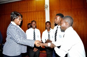 Dr Kaseba with Lusaka High Pupils during the First Lady's Youth Mentorship Programme at Mulungushi International Conference Centre on March 11,2014 -Picture by THOMAS NSAMA