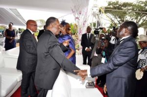President Sata with President Jacob Zuma and Zimbabwean President Robert Mugabe during the wedding ceremony of Bona Mugabe (second from right), Daughter to Robert Mugabe