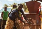 A female Zambian farmer tries out a groundnut sheller. Photograph Swathi Sridharan