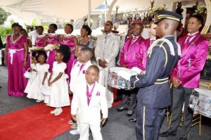 Simba Chikore and the bridal party during his wedding ceremony with Bona Mugabe, Daughter to Robert Mugabe