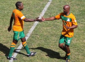 AFCON 1996 danger men. Kalusha congratulates Andrew Tembo