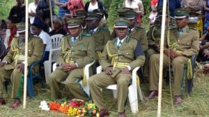 L-R Assistant Commissioners Chris Kaonga, Wilson Mbewe, Assaby Hamaleya, Patrick Nawa during the burial for late Nchelenge Officer in Charge ASP Lloyd Makoni at st. Mary`s Cemetery in kabwe