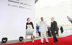 President Sata arrives at the EU-Africa Heads of State Summit in Brussels , Belgium on 02-04-2014. Picture by Eddie Mwanaleza. — in Belgium..