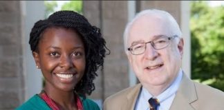 Zila Milupi on Official Wagner College portrait with President of the school, Dr Richard Guarasci. I'm wearing a skirt by Zambian designer, Kapasa Musonda of Mangishi Love - Lusakavoice.com
