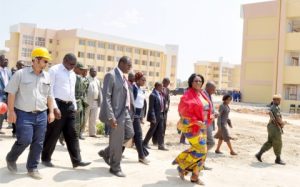 First Lady Dr Christine Kaseba with Muchinga Province Permanent Secretary Bwalya Ng'andu and Sports deputy minister Christopher Mulenga -Chiponde during an educational tour of Robert Makasa University
