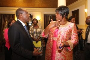 6. First Lady Dr Christine Kaseba confers with the International Telecommunication Union Secretary General Dr Hamadoun Toure at Yale Club Library where she was inaugurated as the ITU special Envoy for e-Health