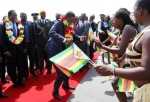 President Edgar Chagwa Lungu join traditional dancers on arrival at Harare International Airport in Zimbabwe on February 6,2015 -Picture by EDDIE MWANALEZA :STATE HOUSE