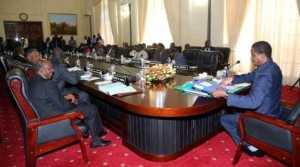 His Excellency Mr Edgar C. Lungu, President of the Republic of Zambia, chairing Cabinet Meeting at State House in Lusaka Zambia on Monday 16 March 2015. PHOTOS | EDDIE MWANALEZA