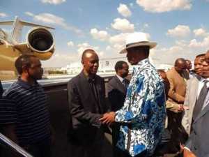 PRESIDENT LUNGU LEAVES FOR LUSAKA PRESIDENT LUNGU chats with his pilots before departing South Africa's Lanseria International Airport this afternoon (Picture by Nicky Shabolyo)