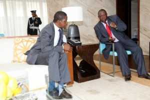 President Edgar Lungu talks to Zambia army Commander Lt Gen Paul Miyova of MGM Grand Hotel in Sanya ,China on Friday 27-03-2015 -PICTURE BY EDDIE MWANALEZA:STATEHOUSE.
