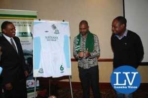 left to right- NATSAVE Managing Director Cephas Chabu, Minister Vincent Mwale and FAZ President and ex Wanderers player Kalusha Bwalya - Photo Credit Jean Mandela - Lusakavoice.com