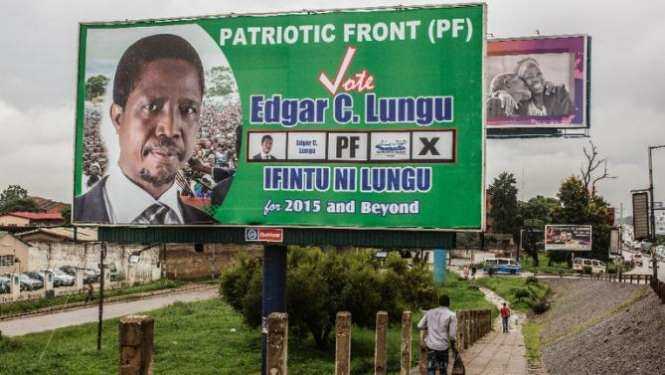 A billboard for Edgar Lungu in Lusaka on January 19, 2015 ahead of the presidential .