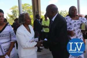 Minister Alexander Chikwanda and late Liwewe's wife Sylvia Liwewe after the memorial service at the Anglican Holly Cross Cathedral - Photo Credit Jean Mandela - Lusakavoice.com