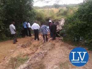 Parliamentary Committee (National Security and Foreign Affairs) Members at Mwafwe Bridge in the Meheba Refugee Resettlement Scheme. The bridge is earmarked for re-construction, once funds are sourced from donors. Picture by Dr. Dominic Minyoi