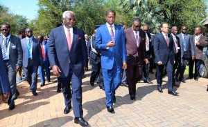 President Edgar Chagwa Lungu his Sierra Leone Counterpart Ernest Koroma and Namibia's President Hage Geingob after the official opening of the African AU Committee of Ten Heads of State on the UN Reforms of the Security Council at David Livingstone Safari Lodge in Livingstone, Zambia on Friday, May 9,2015 -PICTURE BY EDDIE MWANALEZA