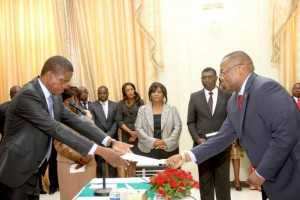 President Edgar Lungu swears in Zambia's High Commissioner to South Africa Emmanuel Mwamba and Zambia's Ambassador to France Humphrey Chibanda -PICTURES BY THOMAS NSAMA