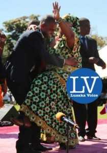 Sport Minister Vincent Mwale joining Charity Banda during the 2015 African Freedom day at State house - Photo Credit Jean Mandela - Lusakavoice.com